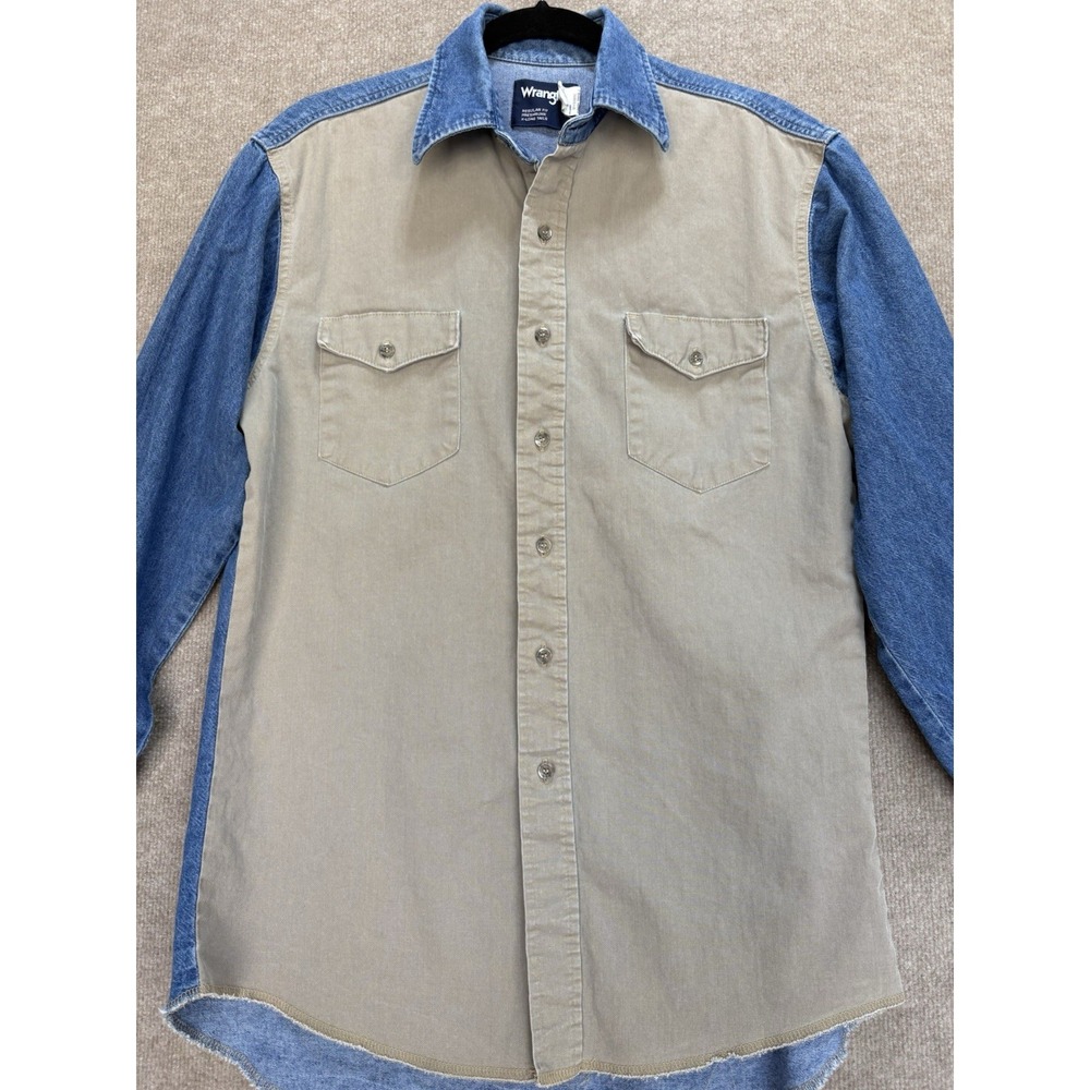 Wrangler Button Down Regular Fit Long Sleeve XL Tails Workwear Blue Brown Shirt - Picture 2 of 13